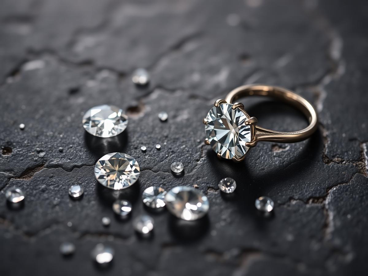 Sparkling loose diamonds and diamond ring